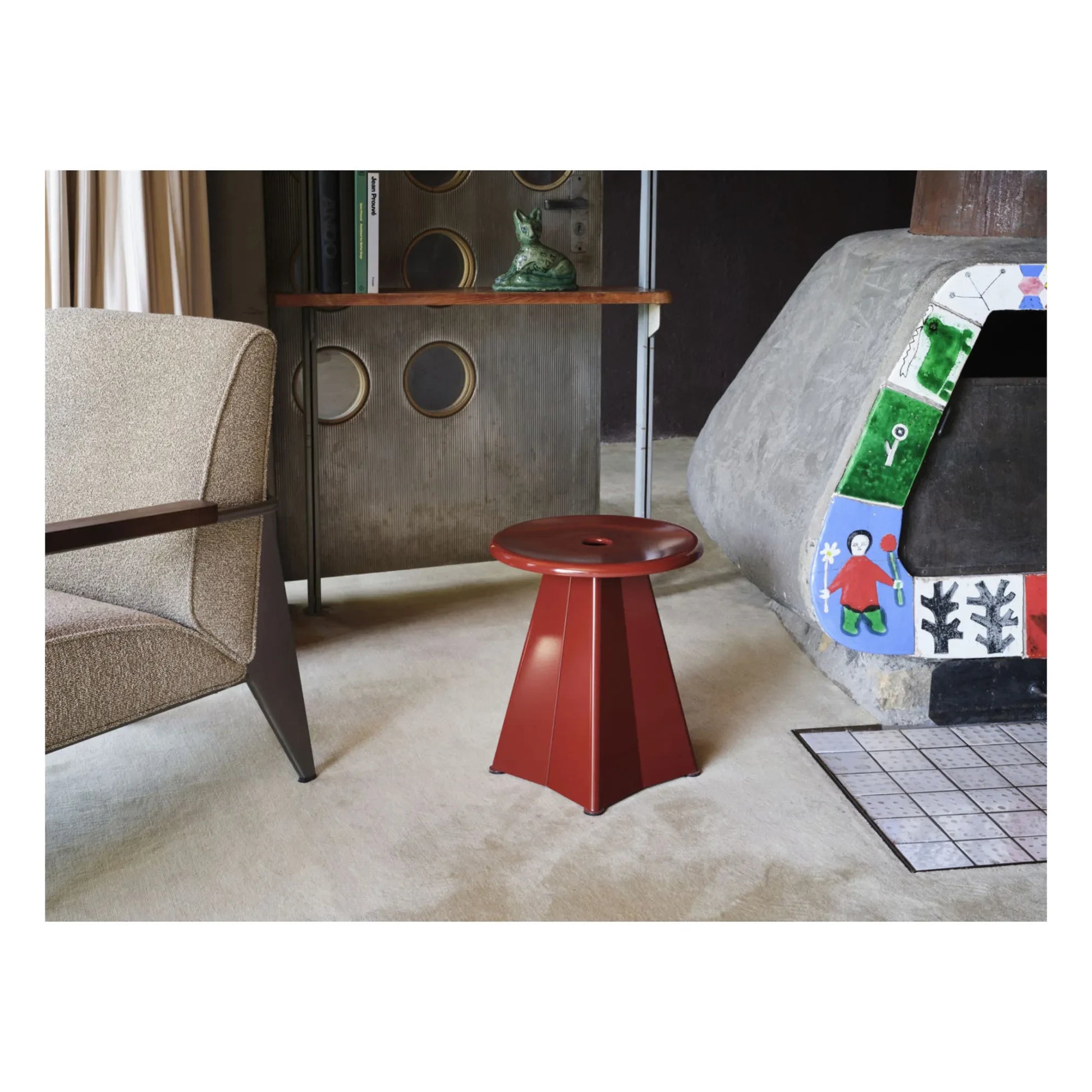 Vitra - Metal Stool - Jean Prouvé | Burgundy