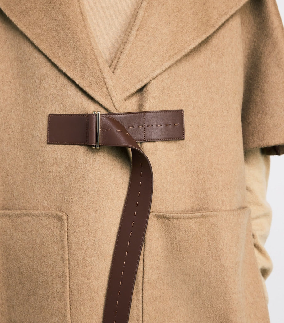 Beige Camel Hair Belted Cape
