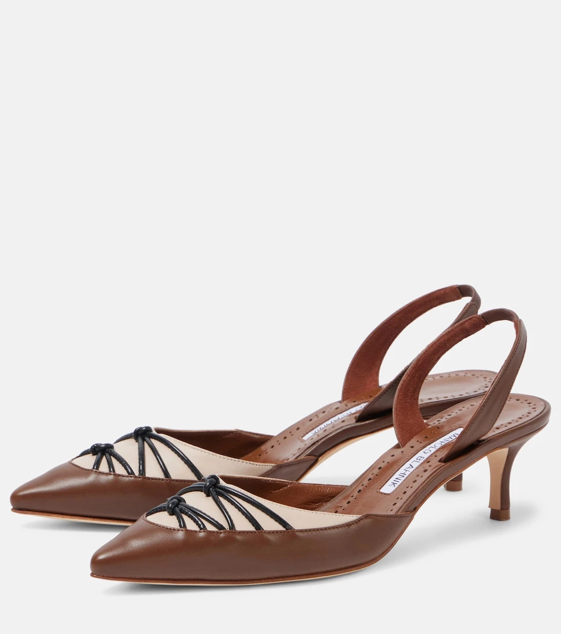 Manolo Blahnik - Maretsli 50 deri arkası açık topuklu ayakkabı