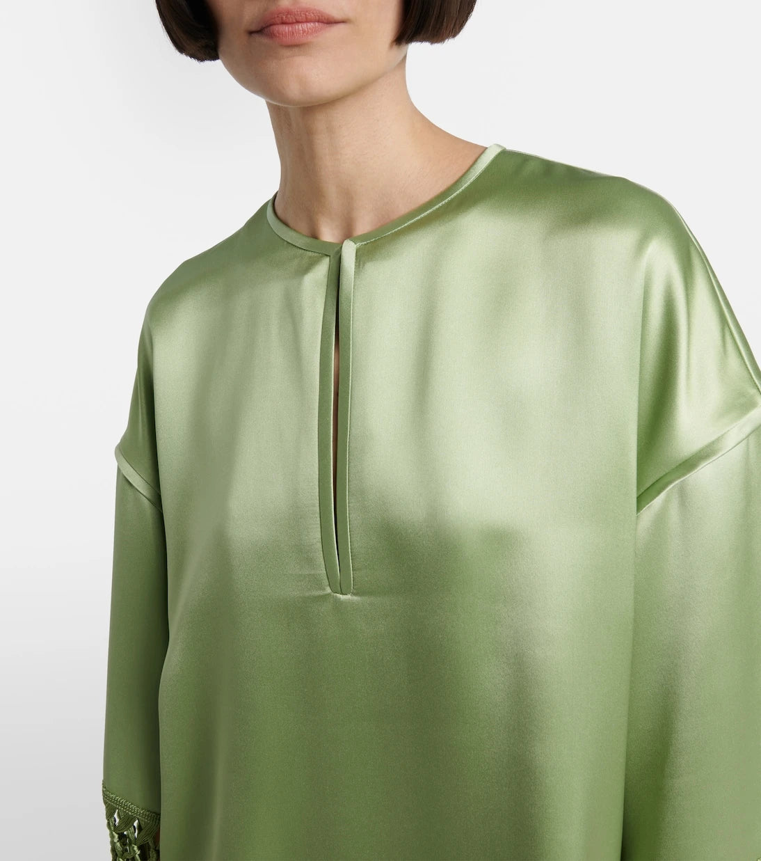 Valentino - Fringed silk duchess satin tunic
