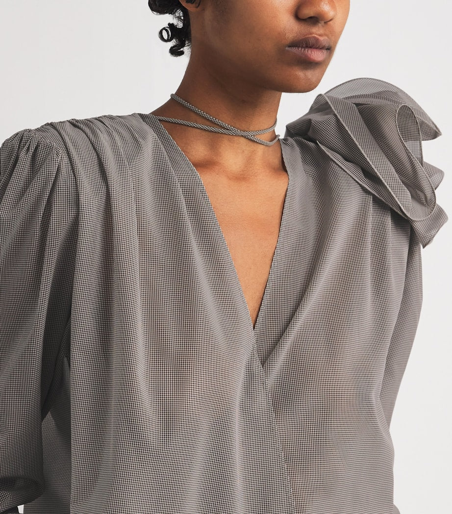 Brown Silk Rose Brooch Blouse