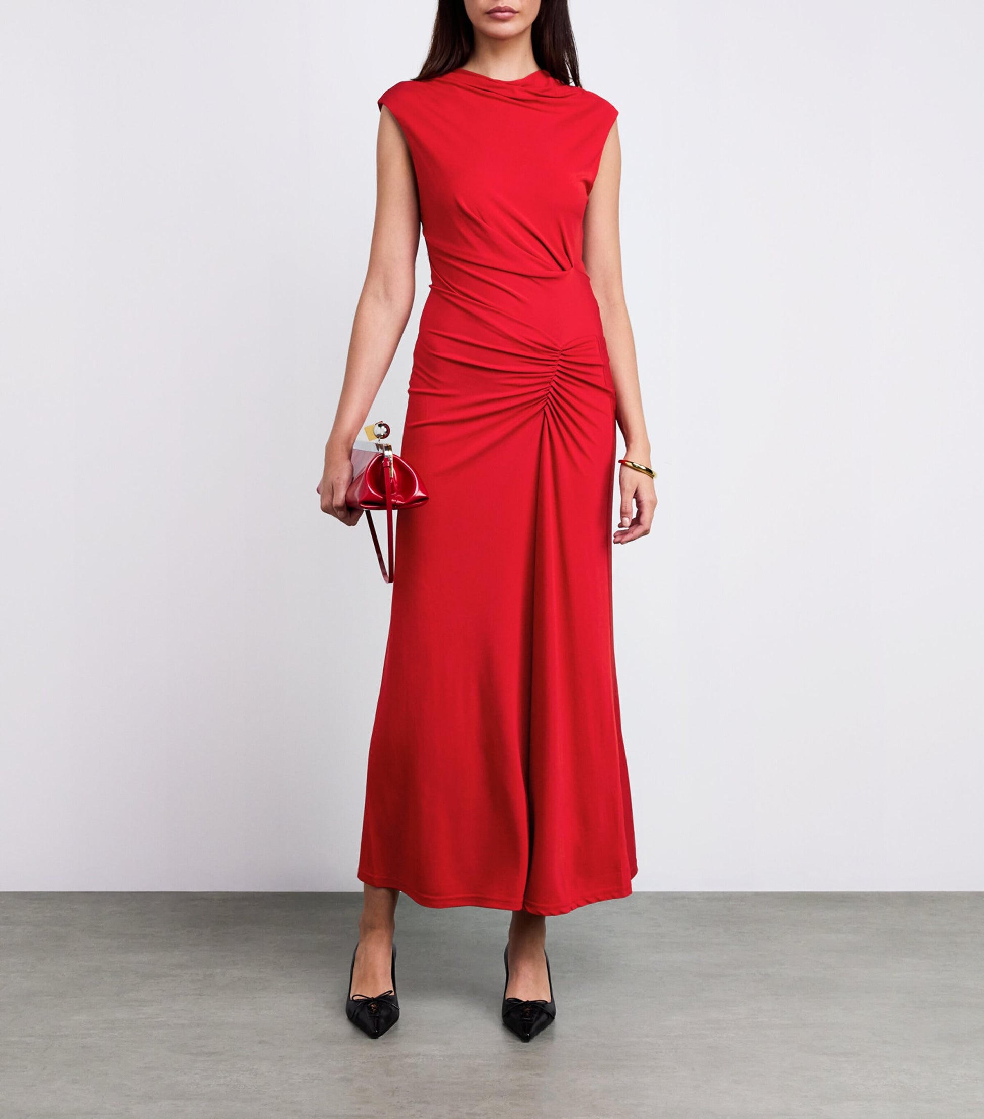Red Ruched Acacia Midi Dress
