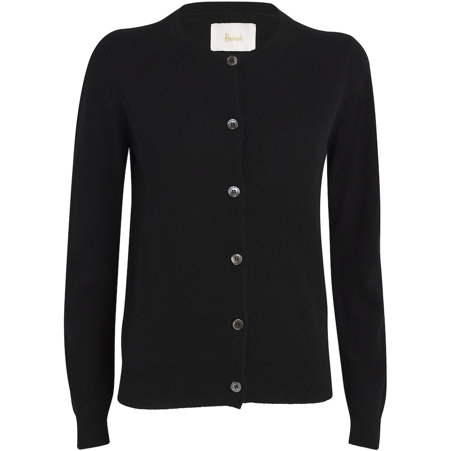 Black Cashmere Crew-Neck Cardigan