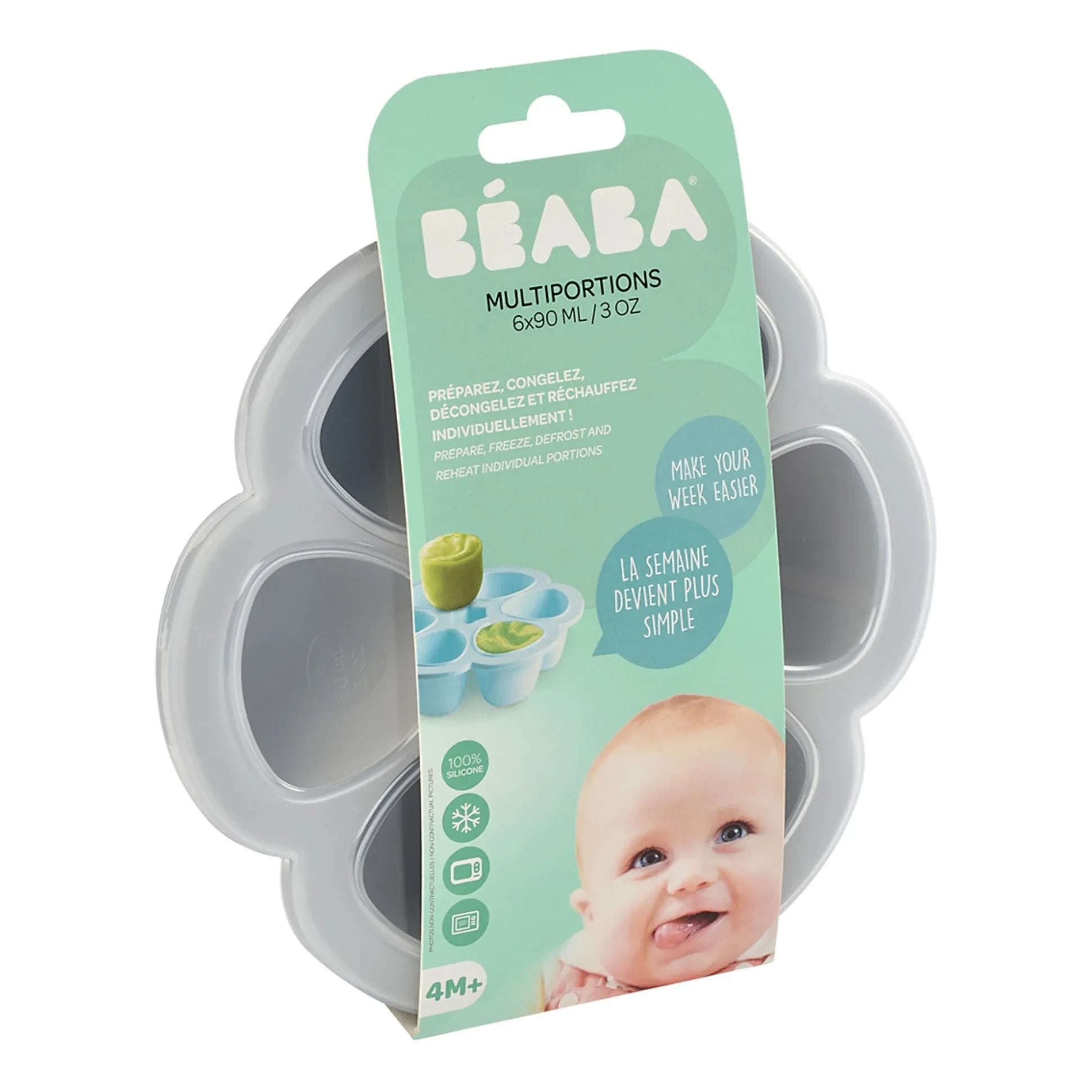 Béaba - Silicone Baby Food Mould - 6 x 90ml | Light grey
