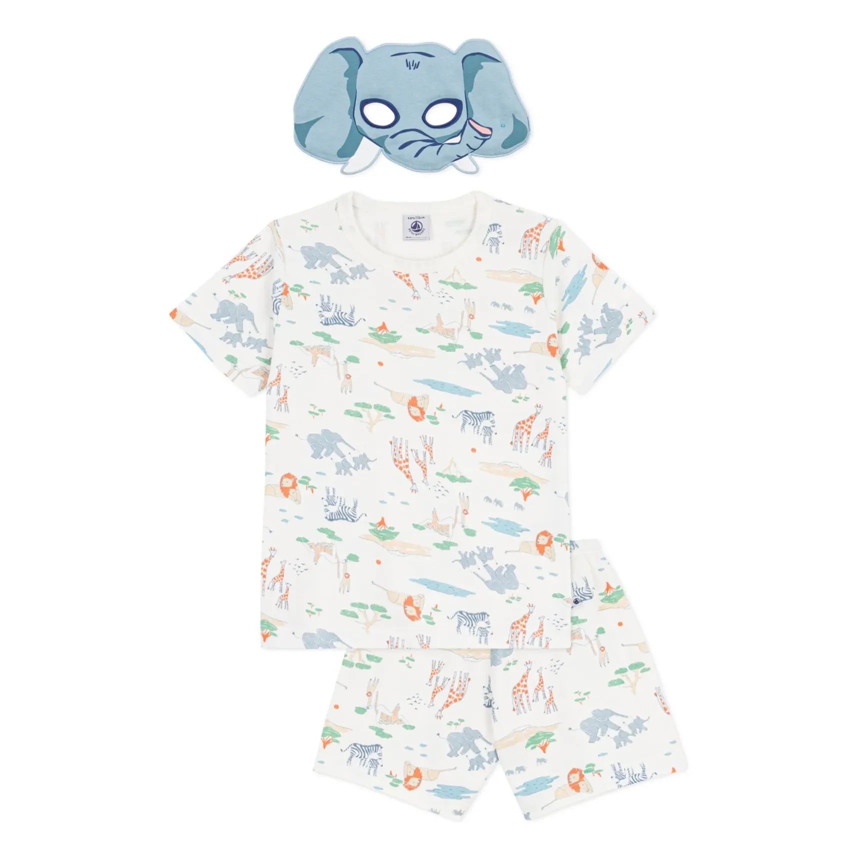 Petit Bateau - Organic cotton Savane pyjama shorts and mask set | White