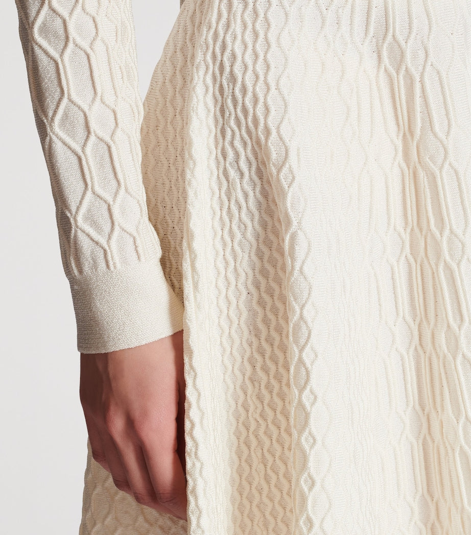 Balmain White Crocodile-Knit Flared Midi Skirt