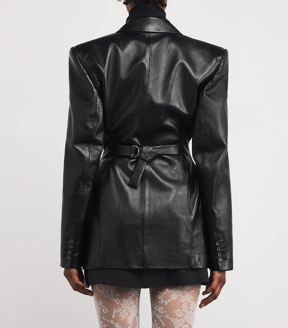 Leather Fitted Blazer BLACK