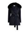 Yves Salomon Blue Wool-Cashmere Fur-Trim Coat