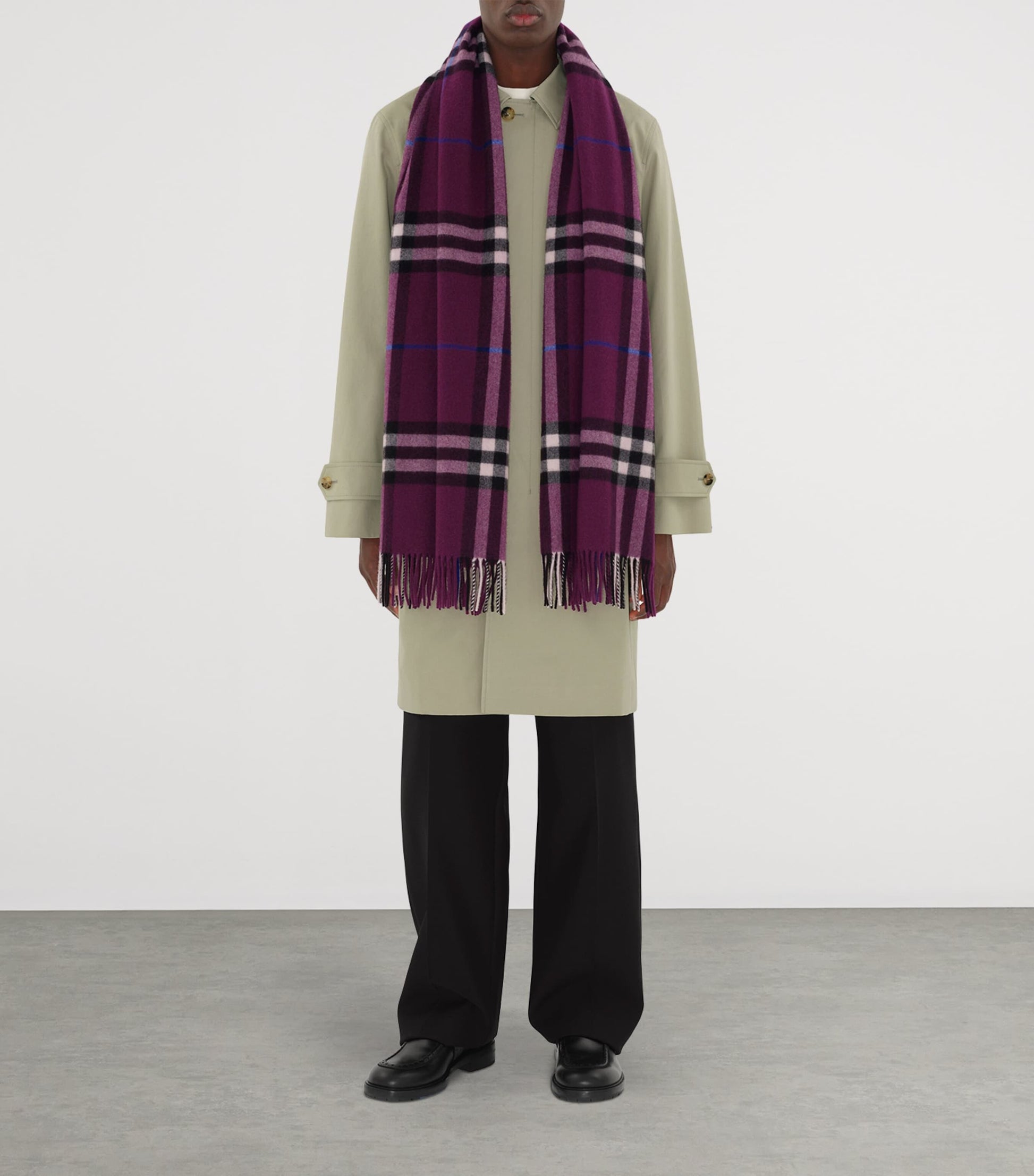 Purple Cashmere Wide Check Scarf
