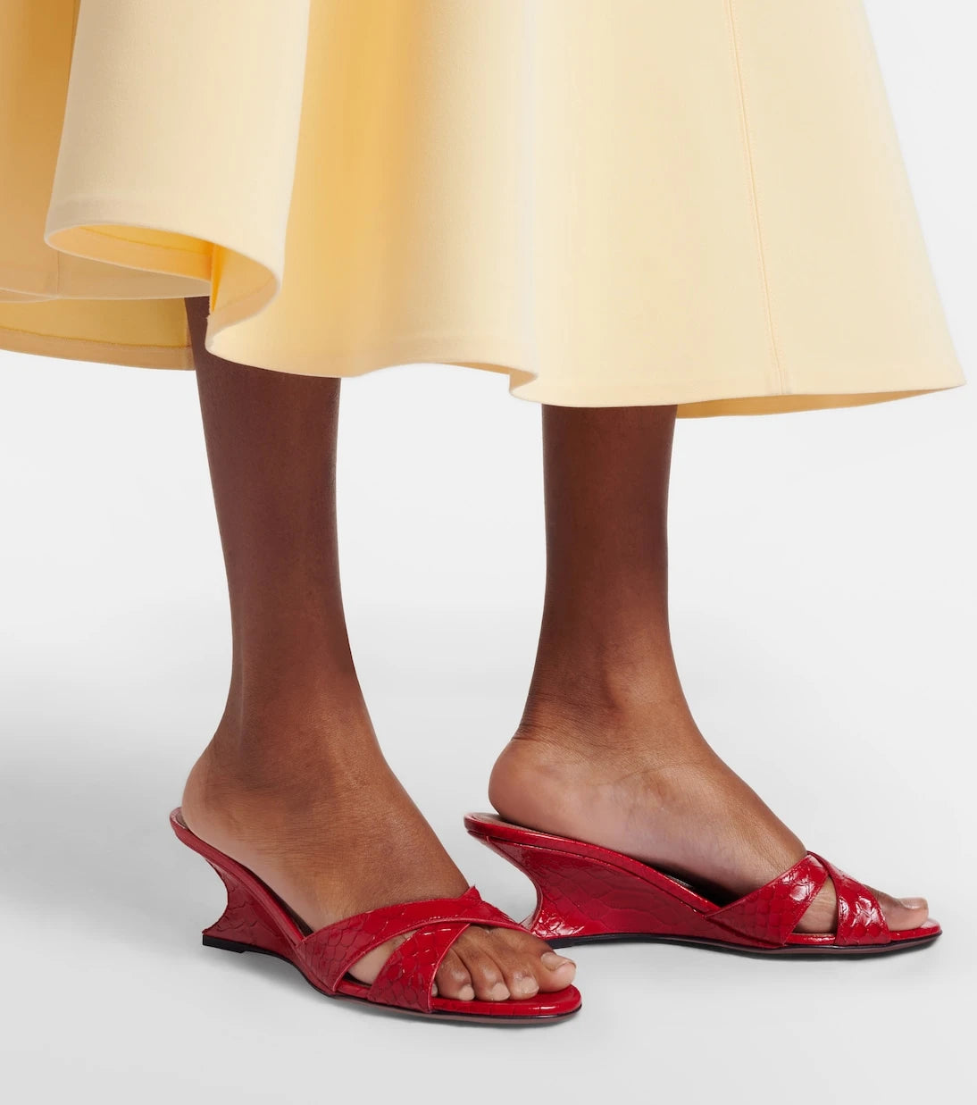 Paris Texas - Nina 50 croc-effect patent leather wedge mules