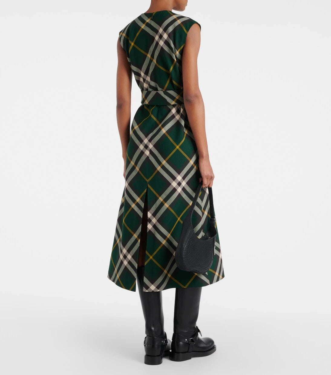 Burberry - فستان ميدي من الصوف بنقشة مربعات بربري