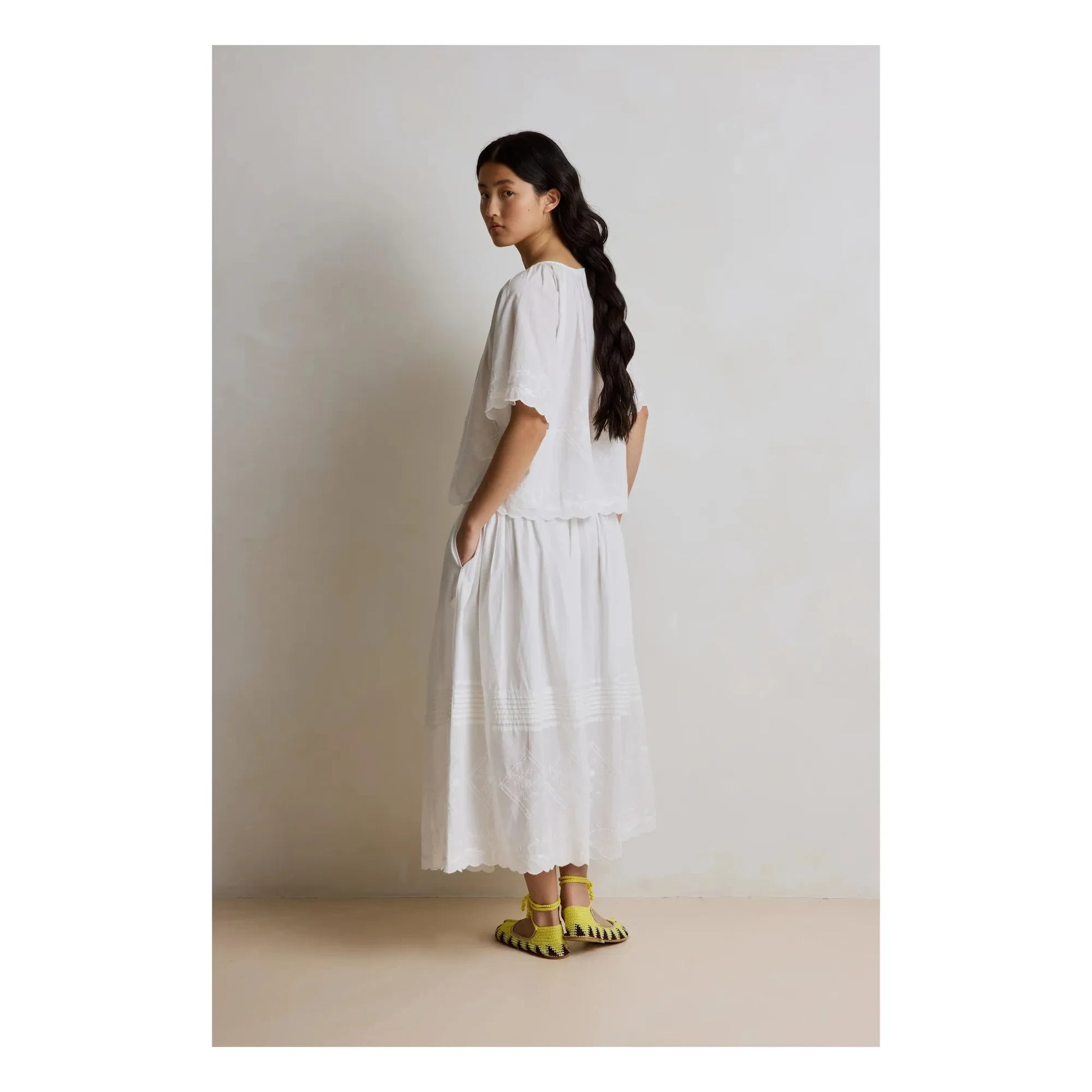 Hod - Karla Cotton embroidered skirt | White