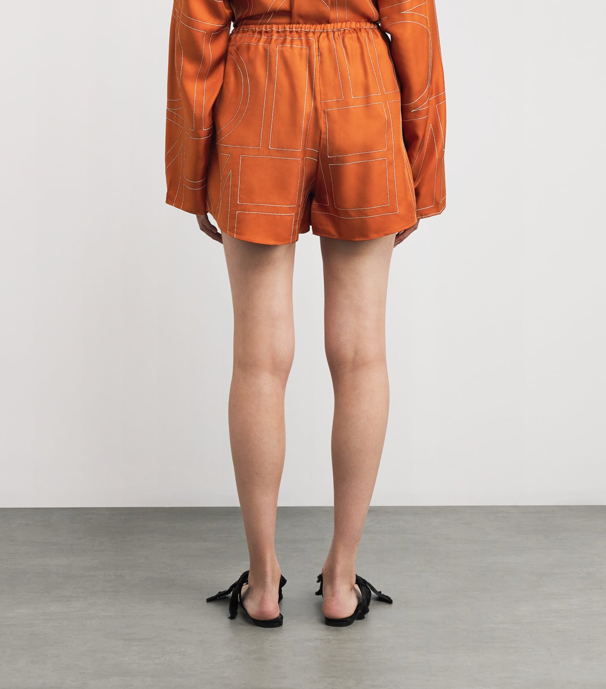 Orange Silk Embroidered Monogram Shorts