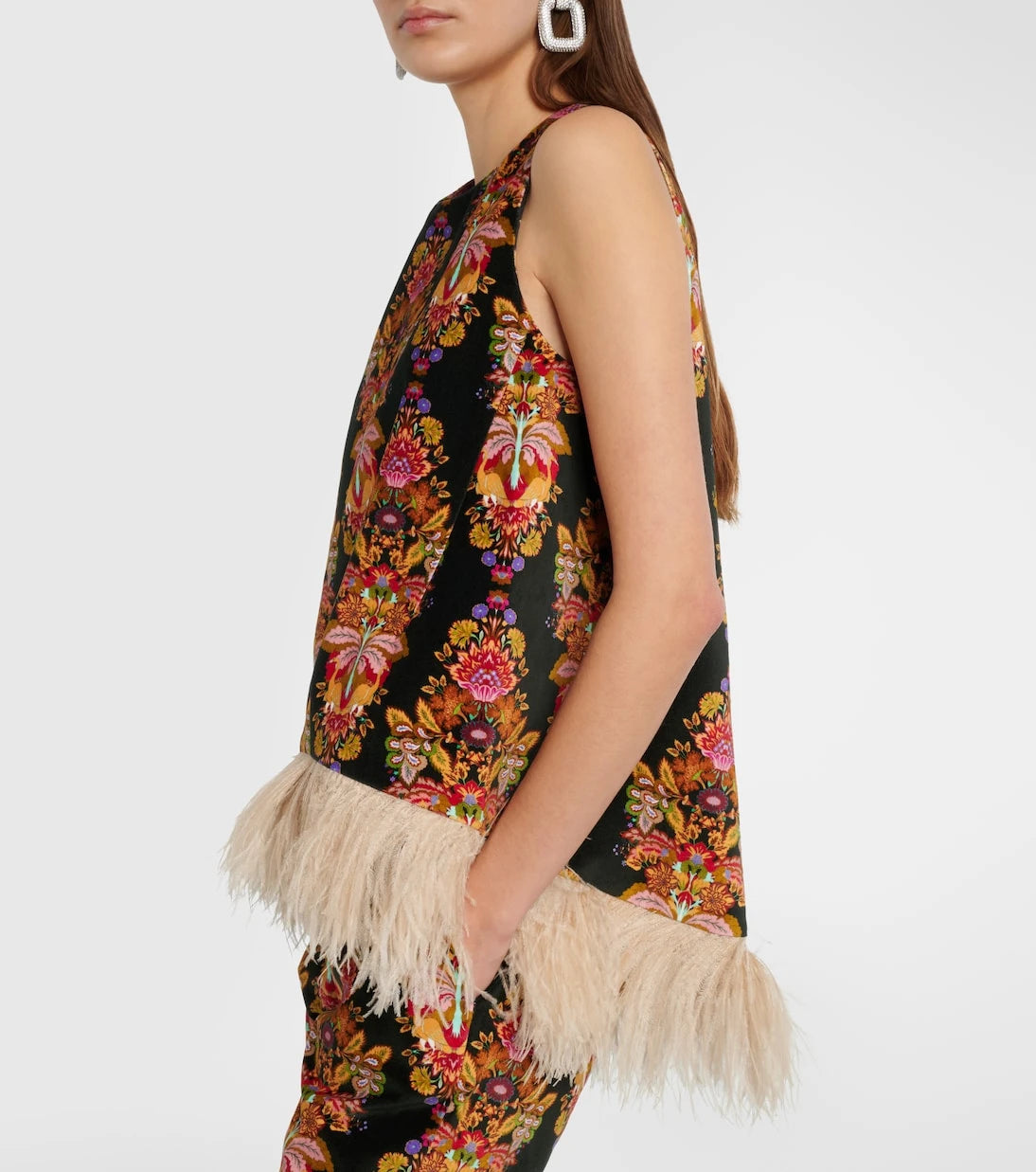 La DoubleJ - La Scala feather-trimmed cotton top