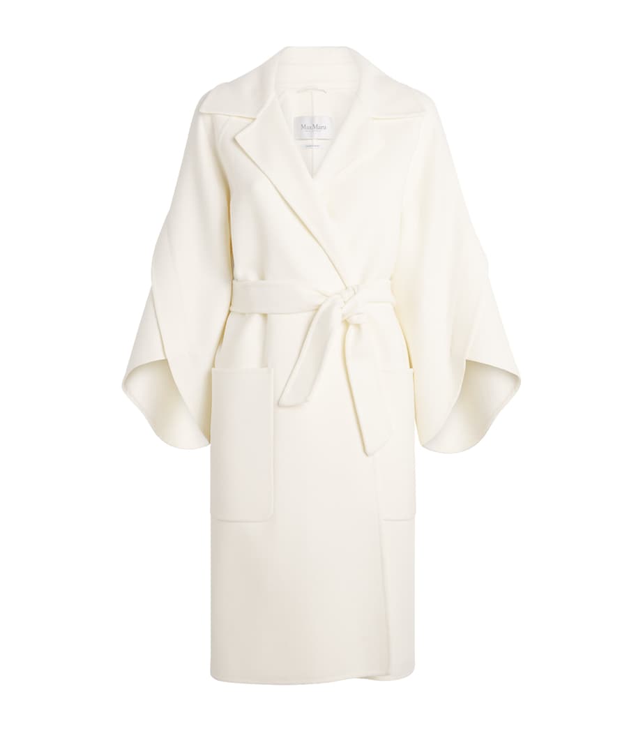 Max Mara White Wool-Cashmere Wrap Coat