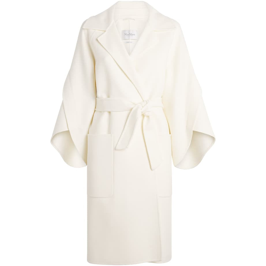 Max Mara White Wool-Cashmere Wrap Coat
