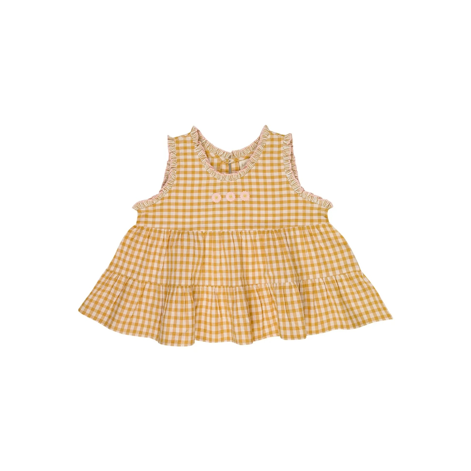 Lilinoa - Top Brodé Esther Carreaux | Caramel