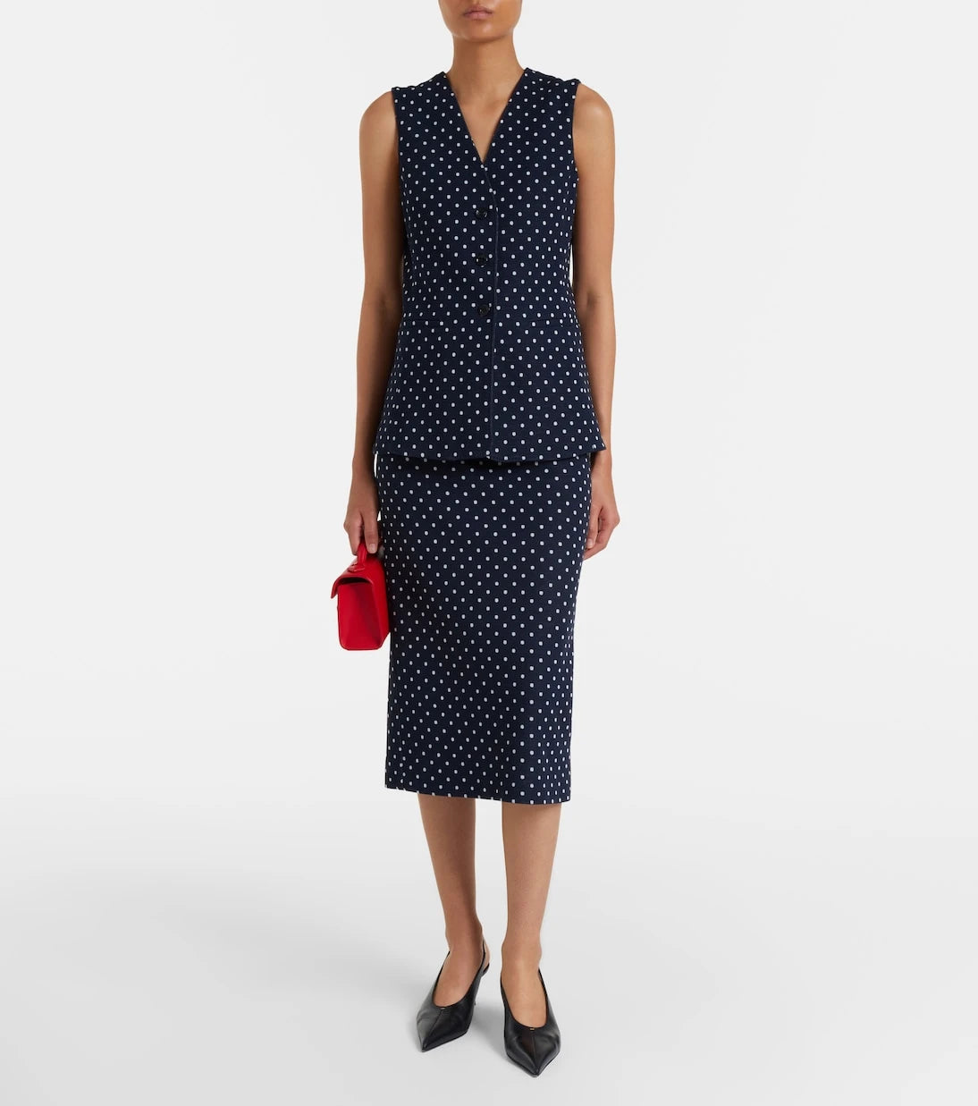 Max Mara - Polka-dot jersey midi skirt