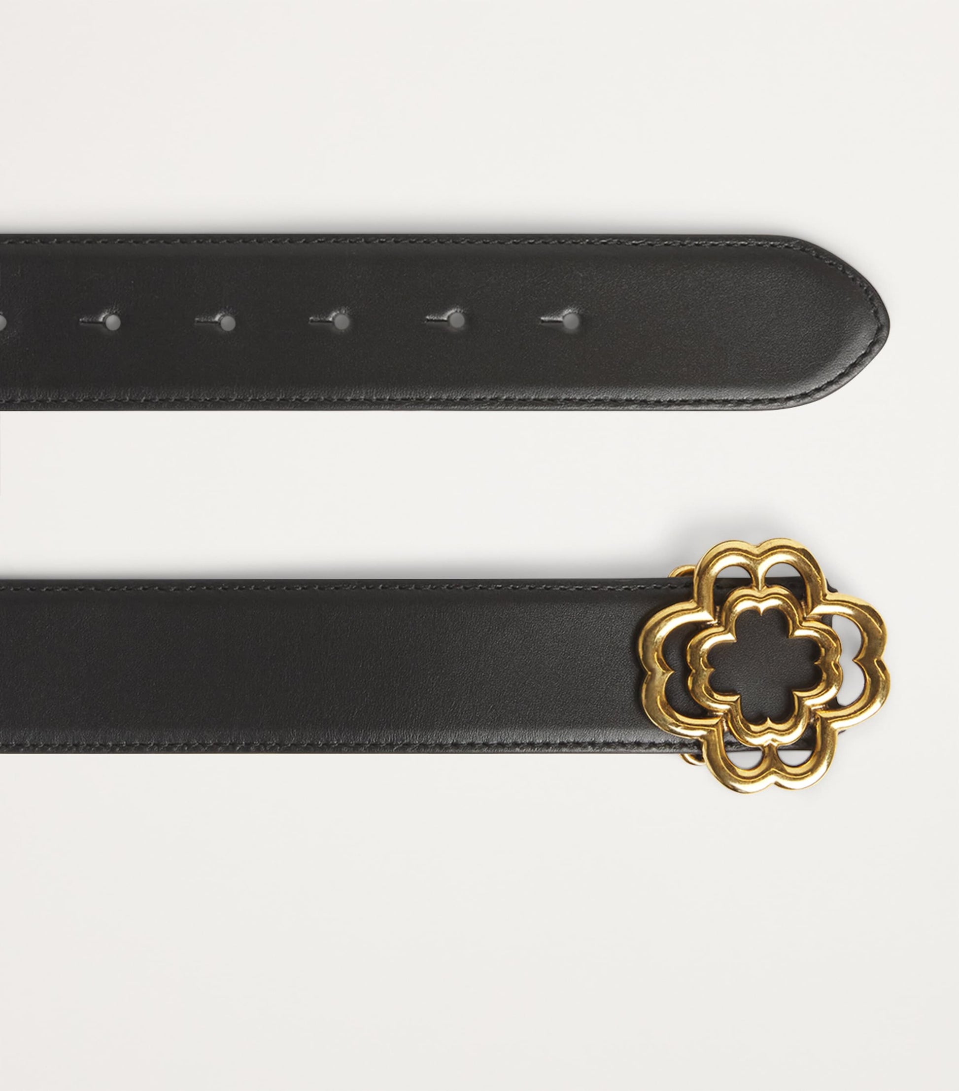 Leather Clover Buckle Belt BLACK