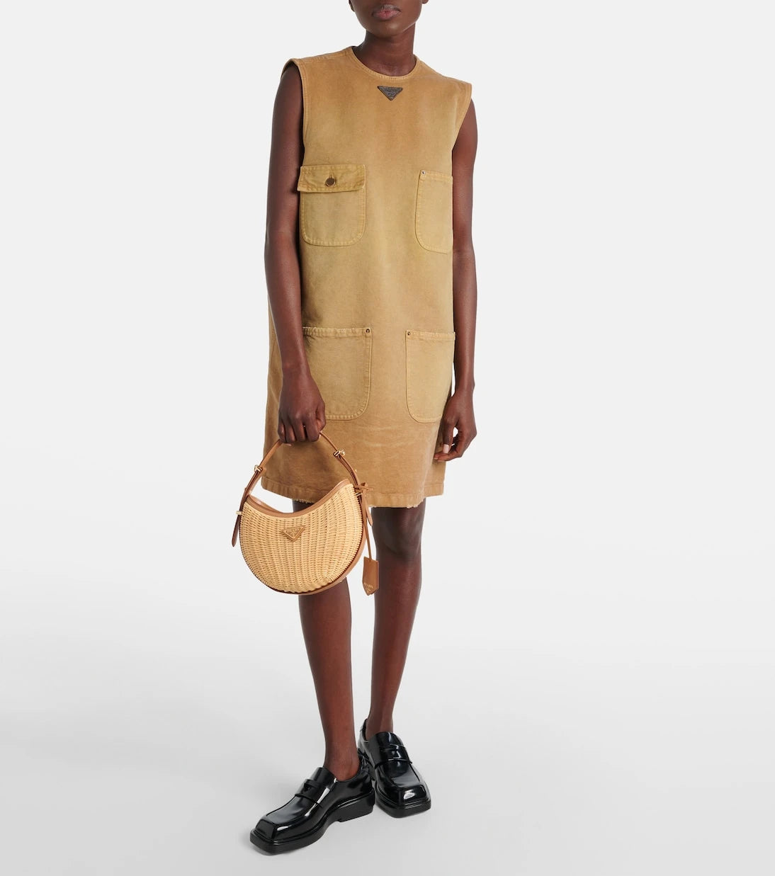 Prada - Arqué woven leather-trimmed shoulder bag