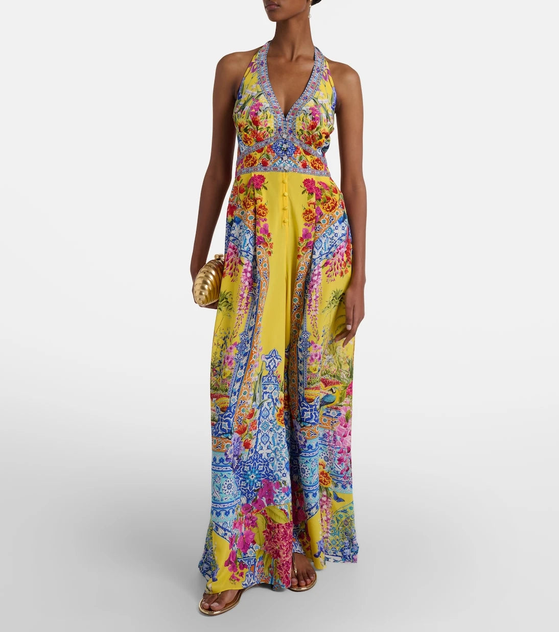 Camilla - Embellished halterneck silk crêpe jumpsuit