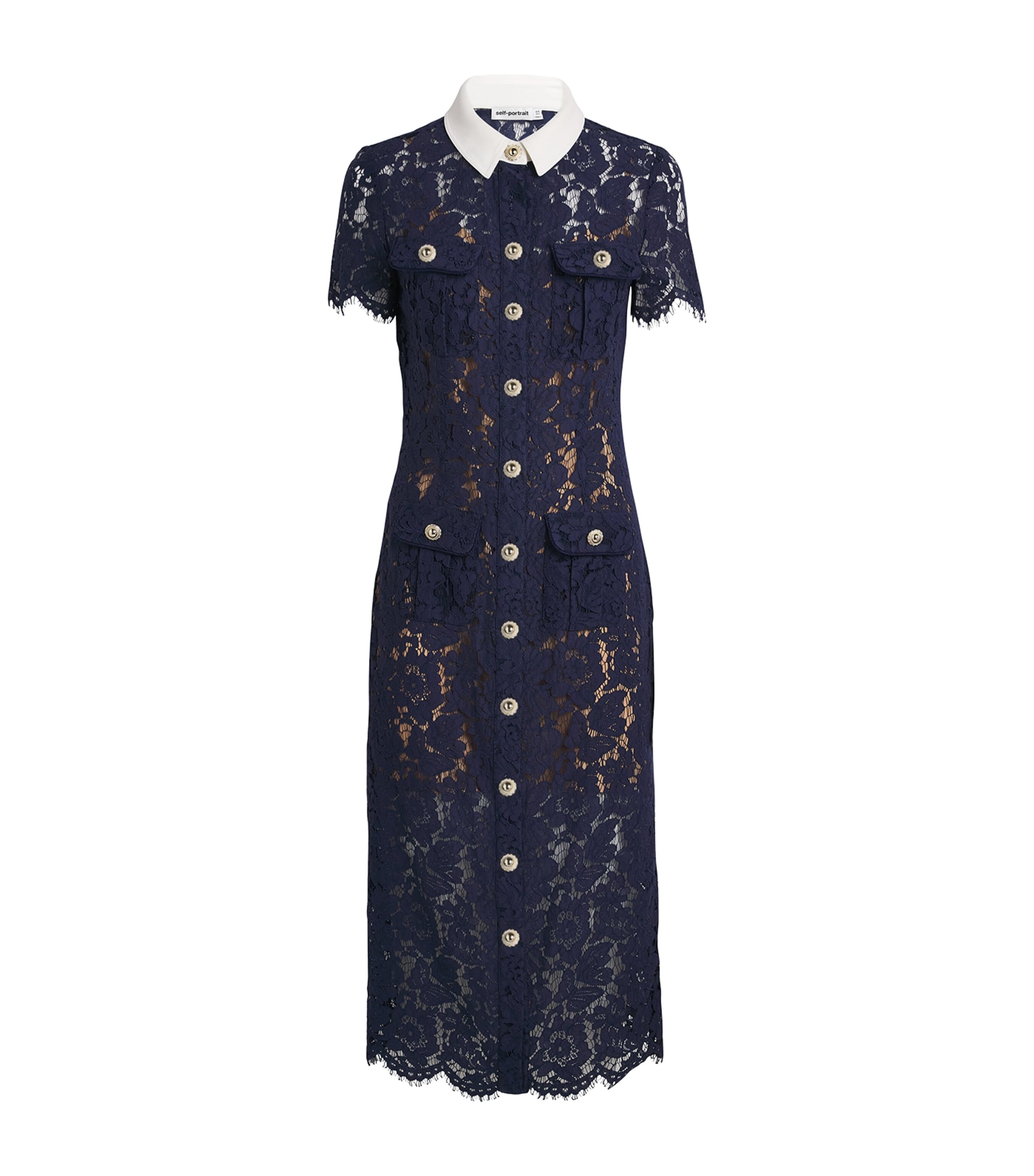 Self-Portrait Blue Lace Collared Midi Dress