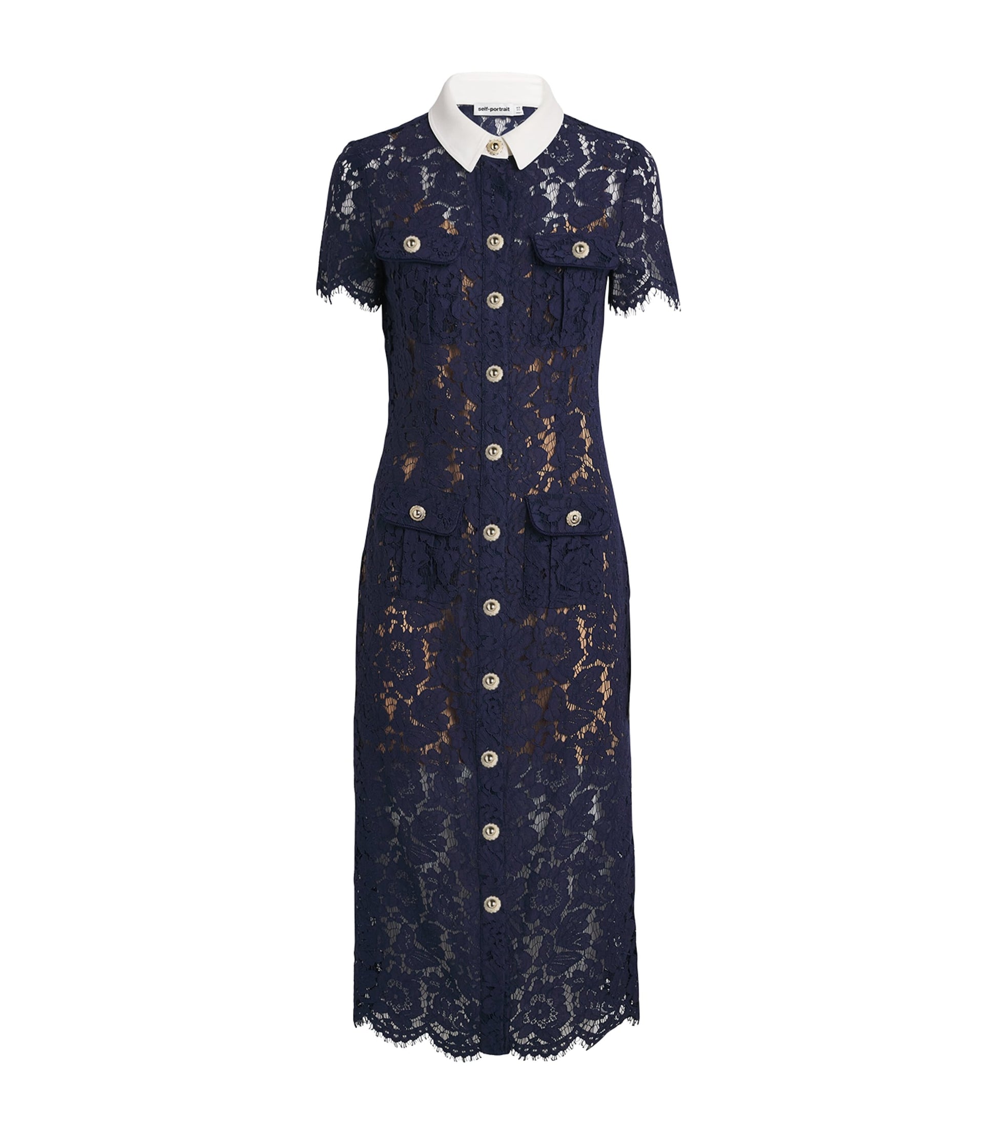 Self-Portrait Blue Lace Collared Midi Dress