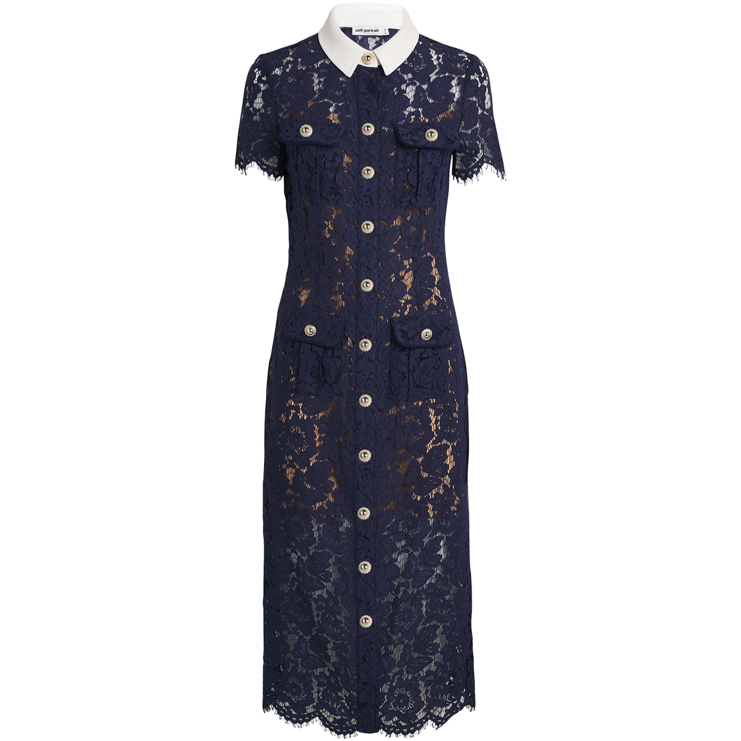 Self-Portrait Blue Lace Collared Midi Dress