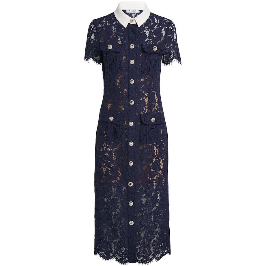 Self-Portrait Lace Collared Midi Dress