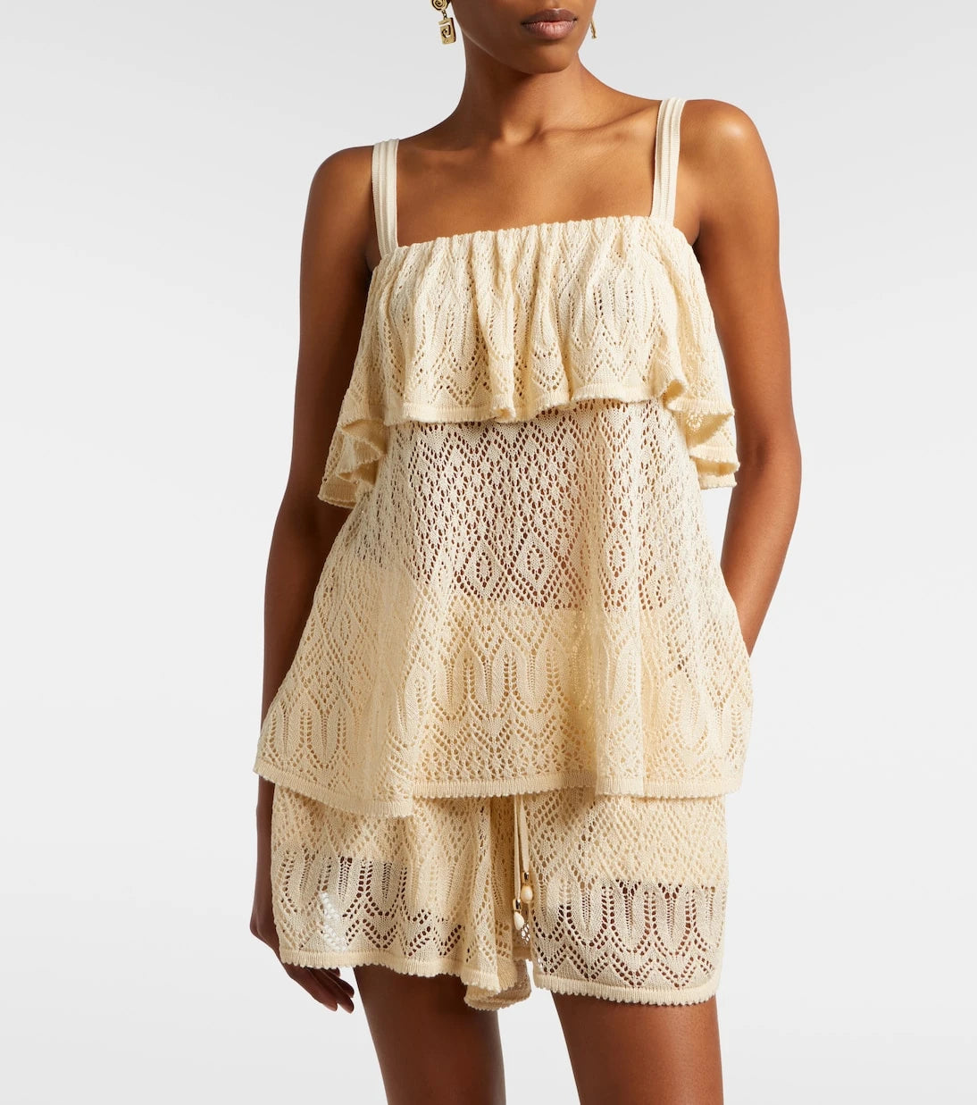 Zimmermann - Mahon knitted ruffled lace top