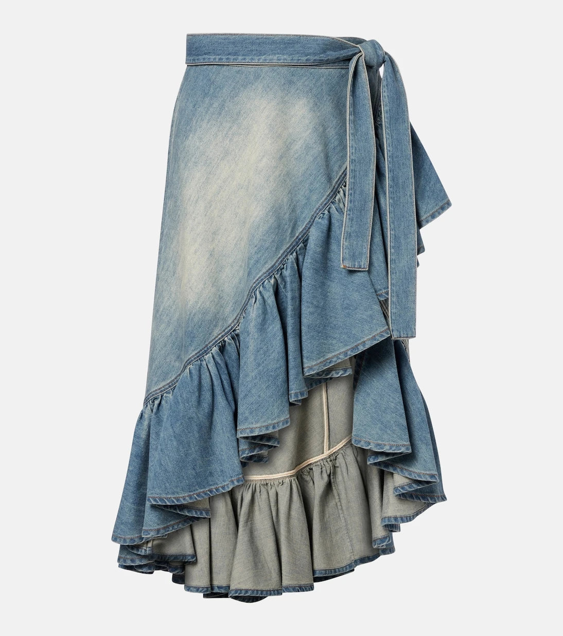Alaïa - Ruffled denim wrap skirt