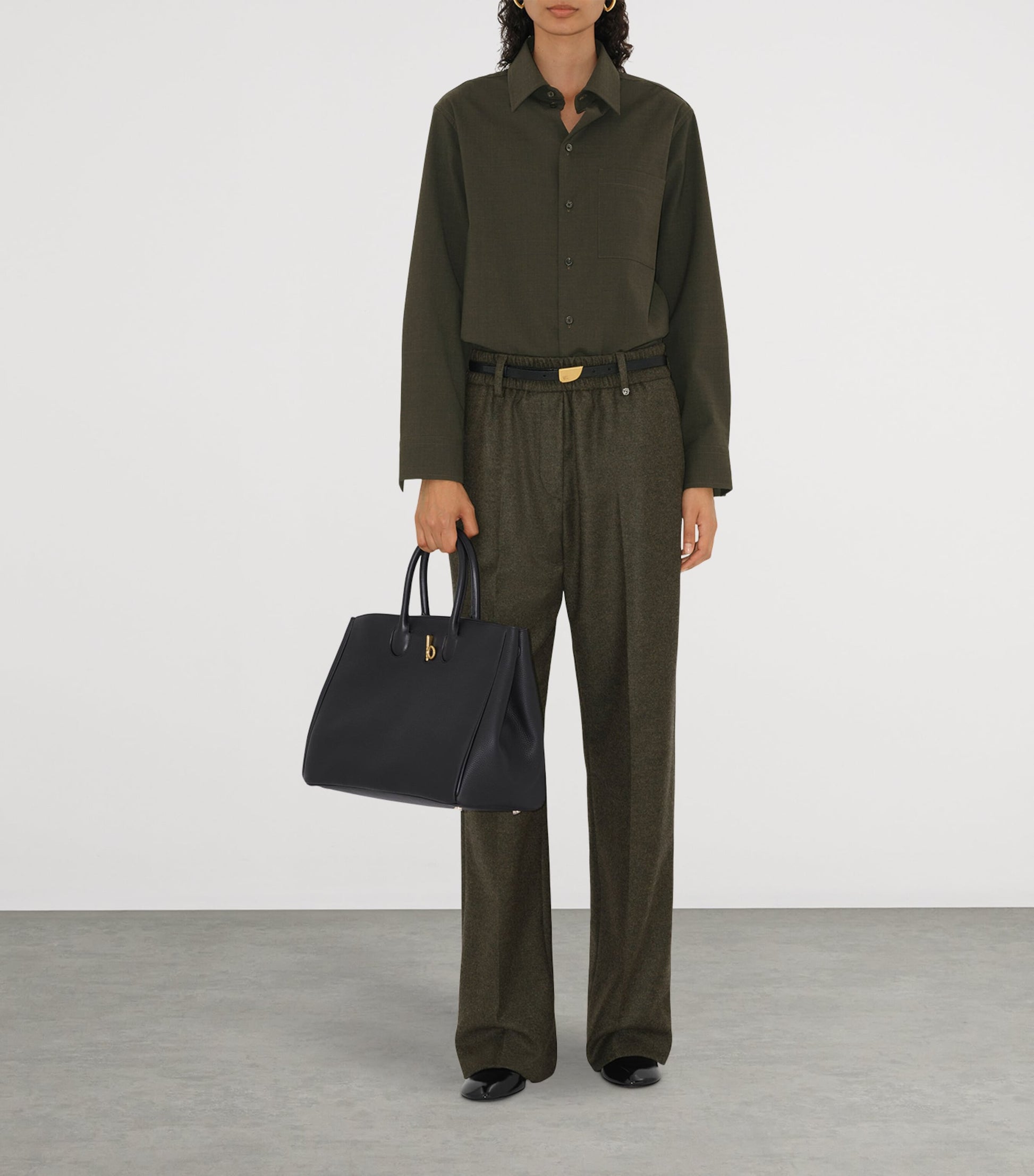 Burberry Black Leather Medium Rocking Horse Tote Bag