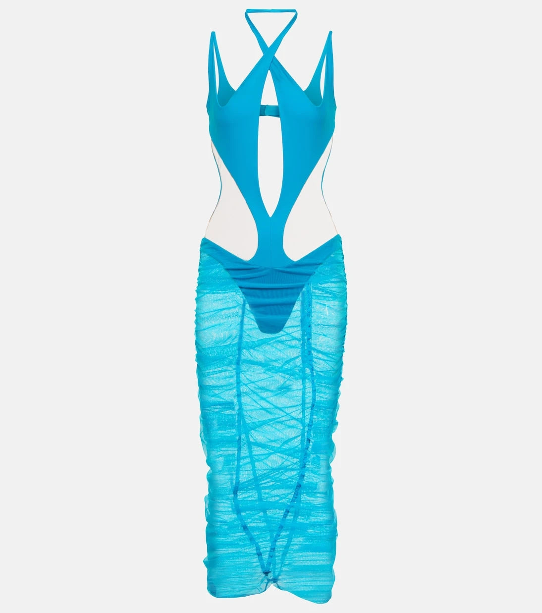 Mugler - فستان ميدي من التل المزين بفتحات