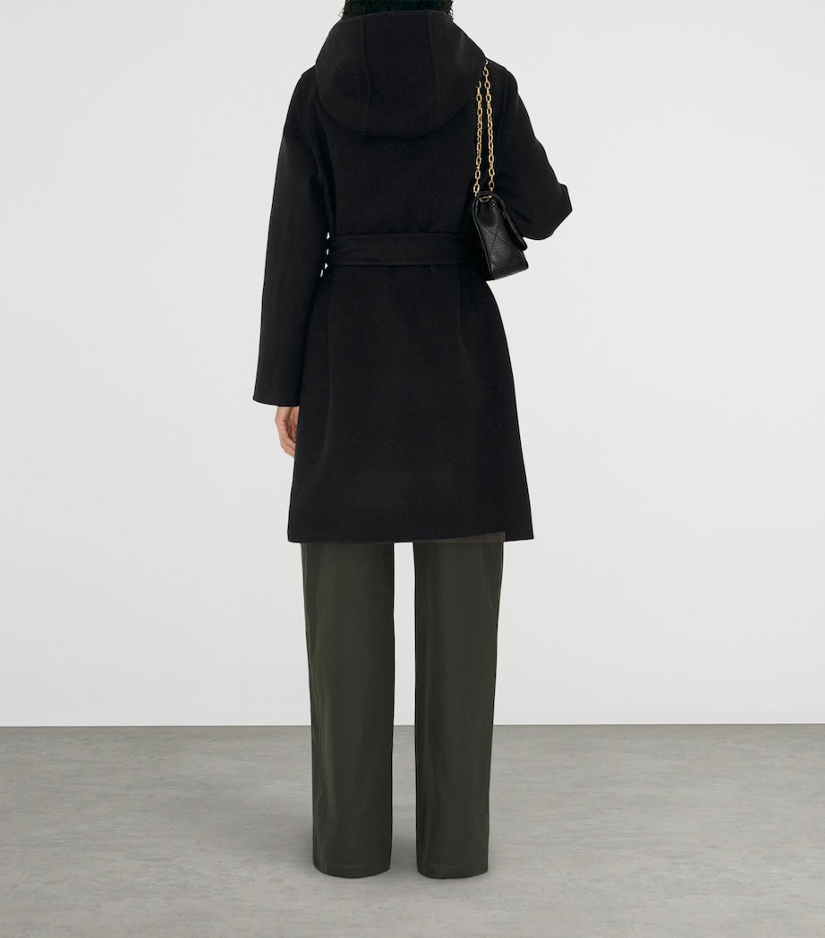 Burberry Black Wool Reversible Hooded Wrap Coat