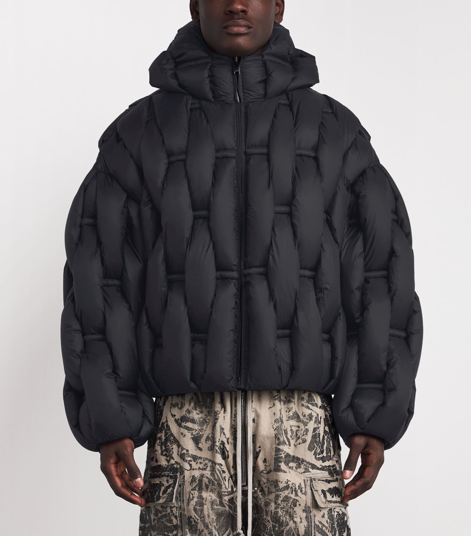 Raxxy Black 3D Down-Filled Woven Puffer Jacket