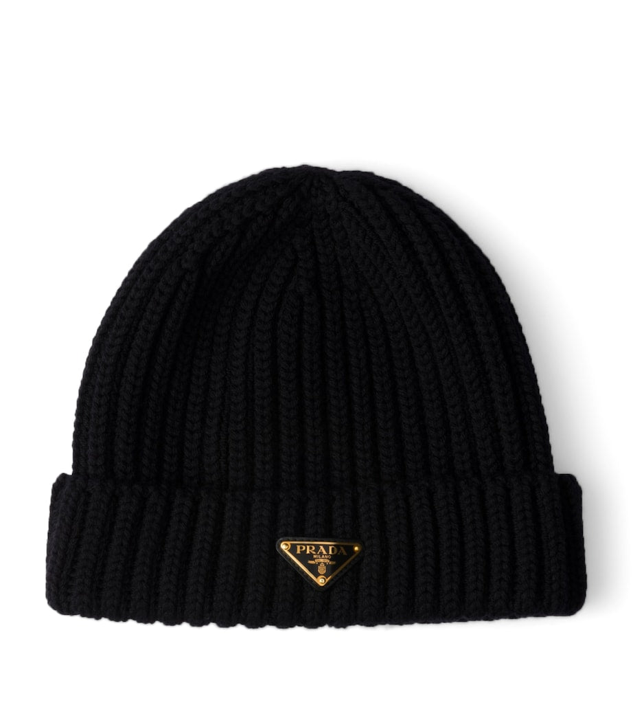 Black Wool Triangle Beanie