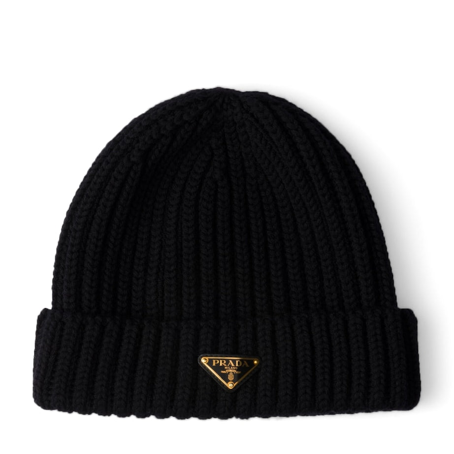 Black Wool Triangle Beanie
