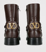 Valentino Garavani Brown Leather Signature VLogo Ankle Boots 30