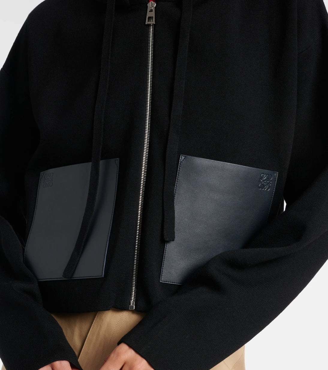 Loewe - Leather-trimmed wool hoodie