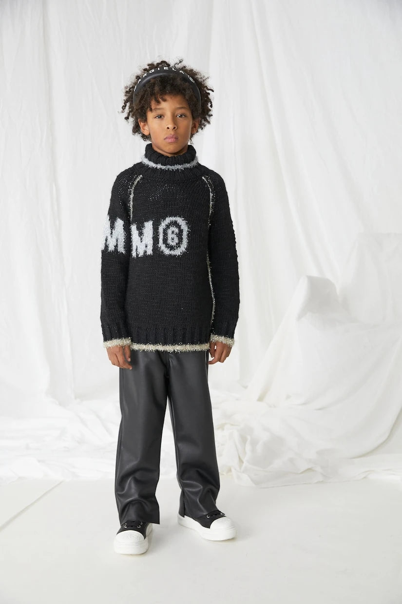 MM6 Maison Margiela Kids - كنزة صوف برقبة عالية عليها شعار
