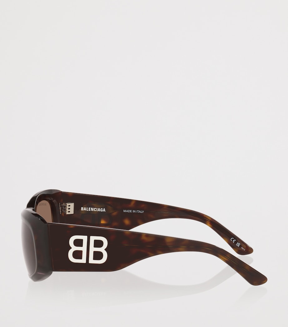 Balenciaga Brown Tortoiseshell BB0395S Rectangular Sunglasses