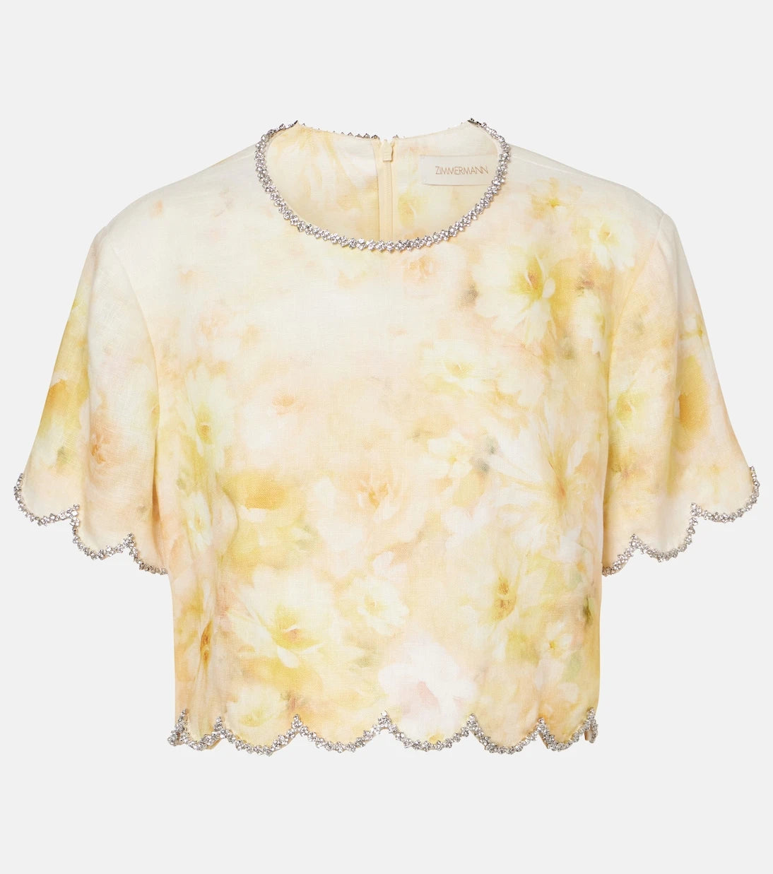 Zimmermann - Crush scalloped cropped silk top