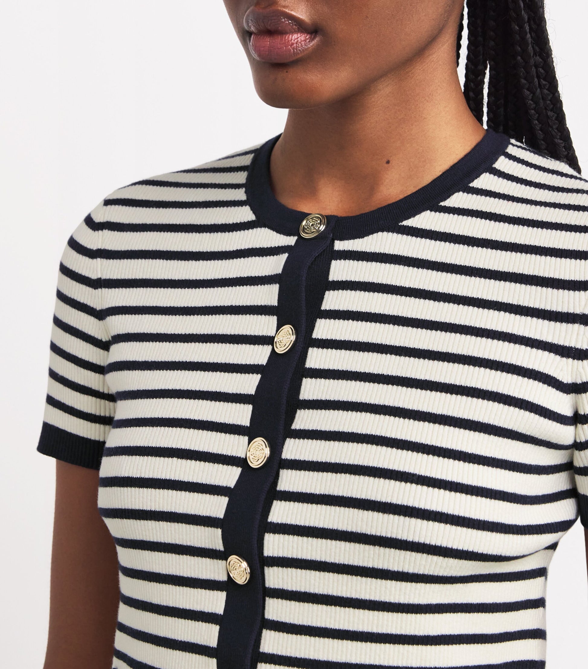 Cotton-Blend Striped Top ECRU/NAVY BLUE