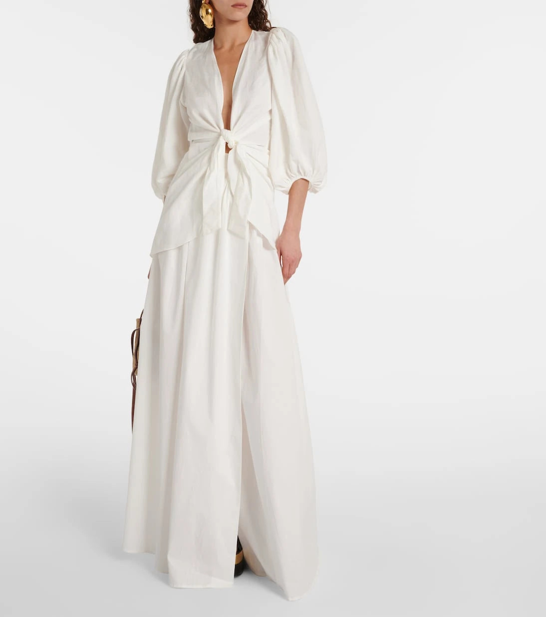 Adriana Degreas - Puff-sleeve linen-blend blouse