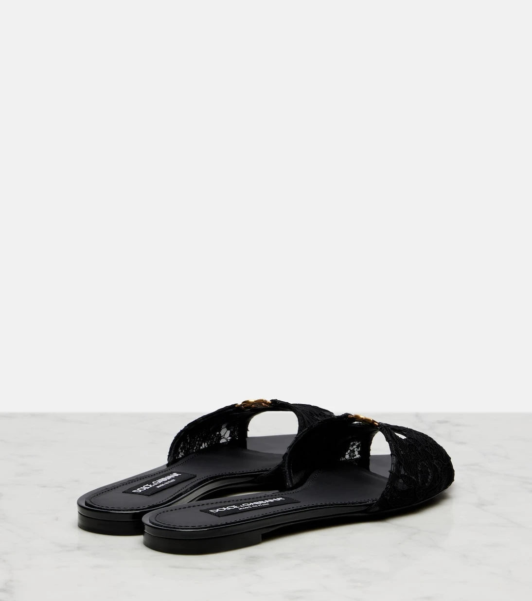 Dolce&Gabbana - DG leather-trimmed lace slides