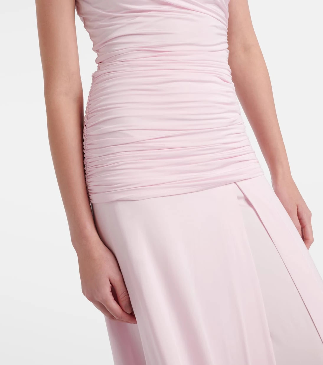 Self-Portrait - Ruched asymmetric jersey maxi dress
