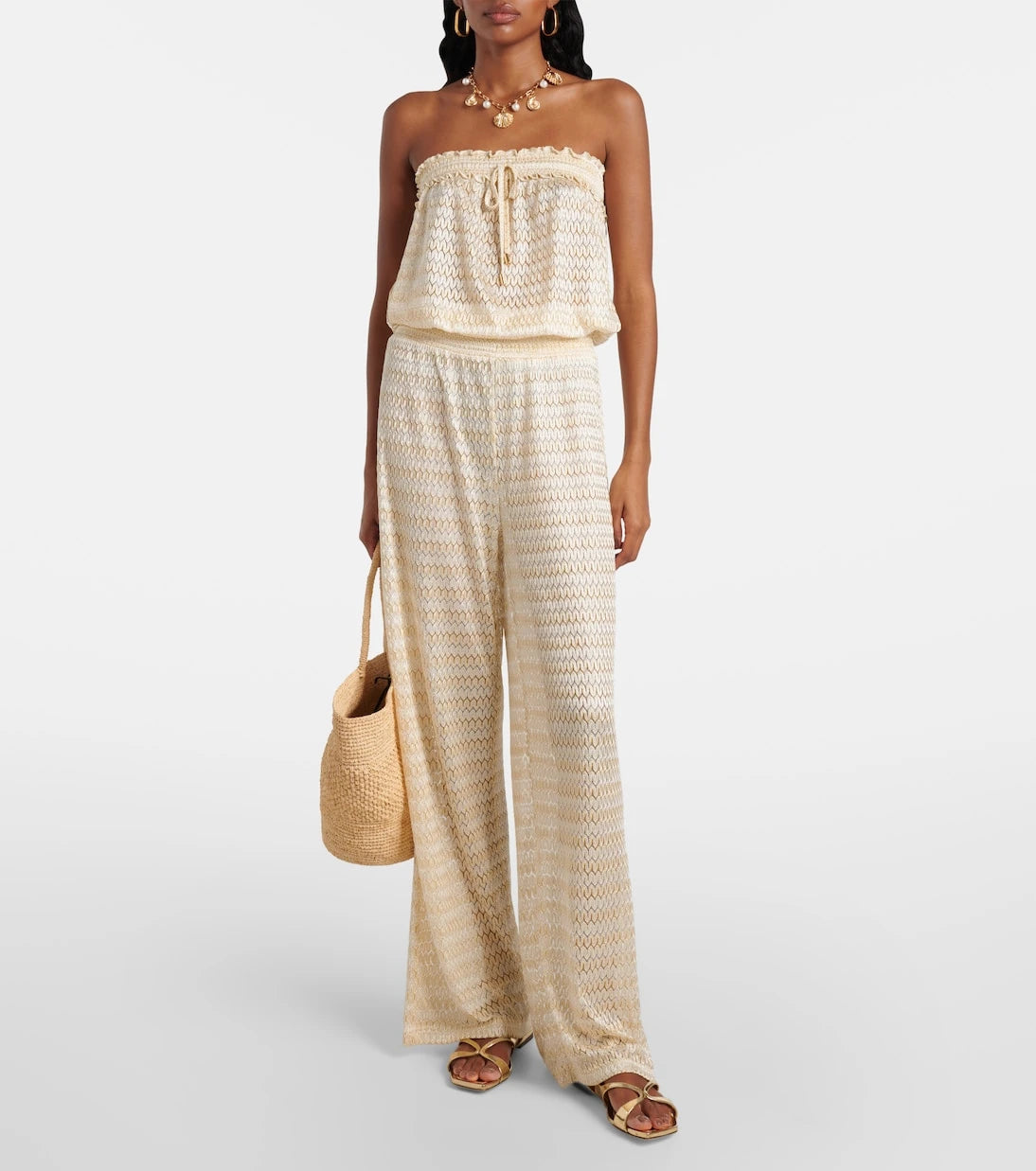 Melissa Odabash - Viv knitted strapless lamé jumpsuit