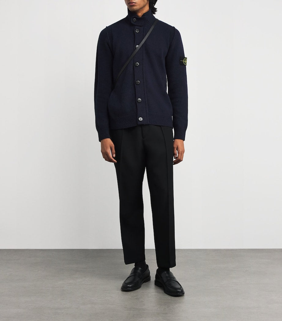 Stone Island Navy Wool-Blend Zip-Up Cardigan