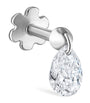 White Gold Floating Pear Diamond Charm Threaded Stud Earring (4mm)