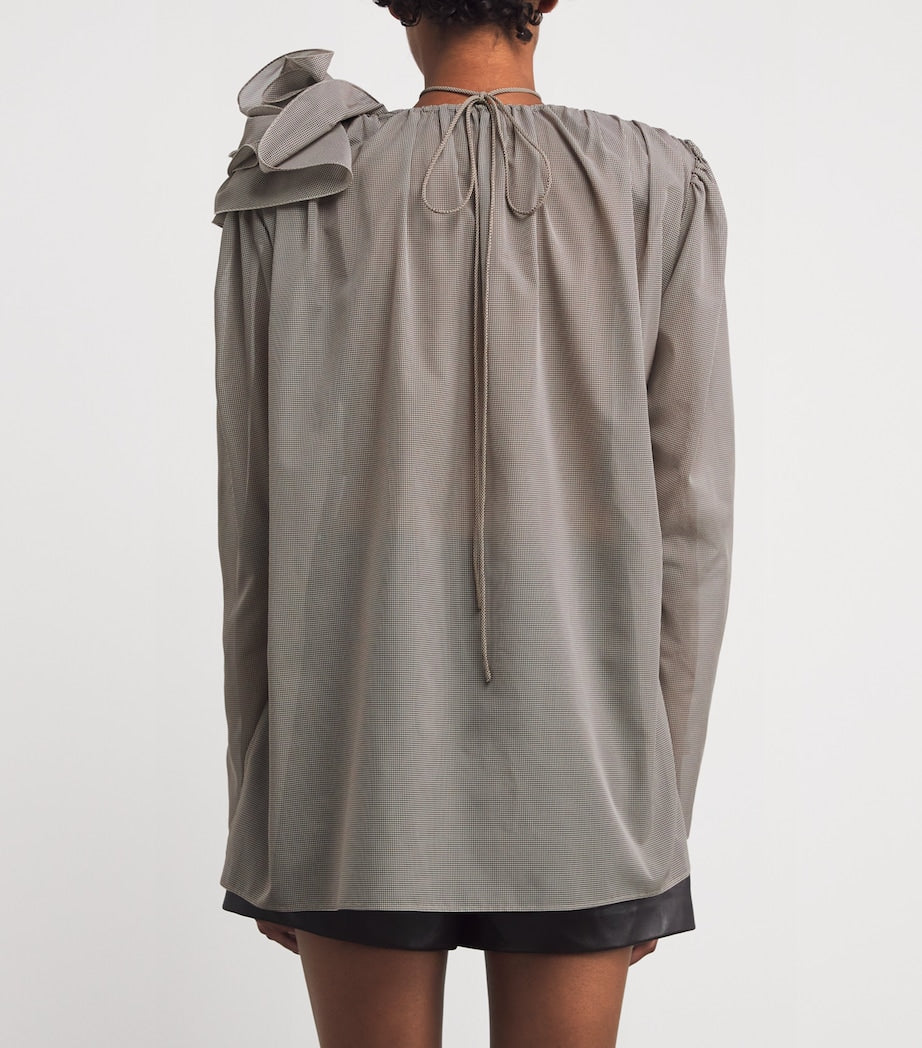 Brown Silk Rose Brooch Blouse